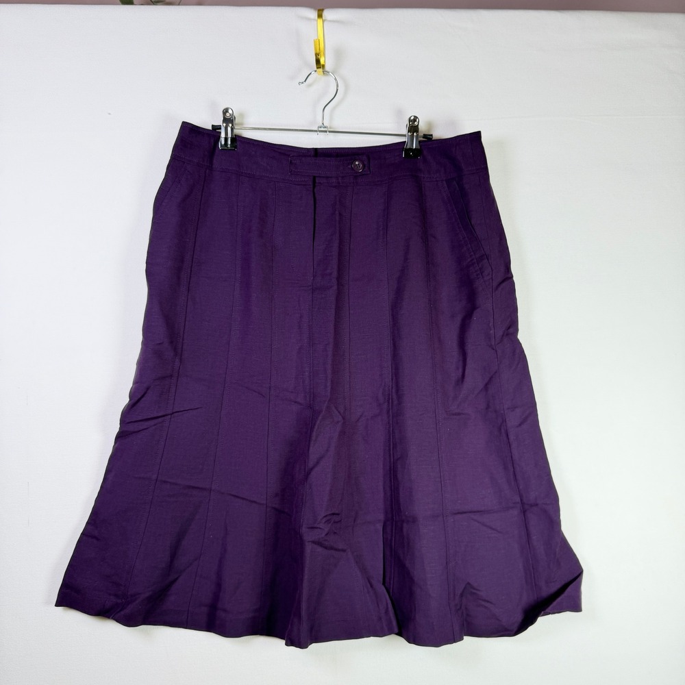 LARRY LEVINE Purple Linen Blend Paneled A-Line Midi Skirt 10